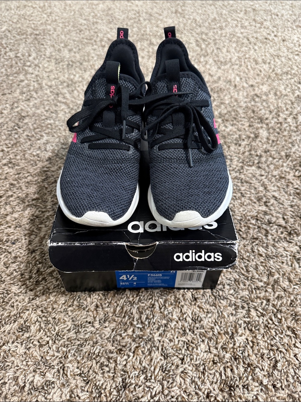 adidas Kids Black and Pink Knit Slip-On Sneakers